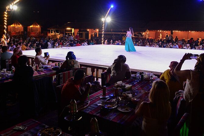 Desert Safari, City Tour & Dhow Cruise in Marina Enjoy In Dubai - Dinner, fire shows, and the camp atmosphere