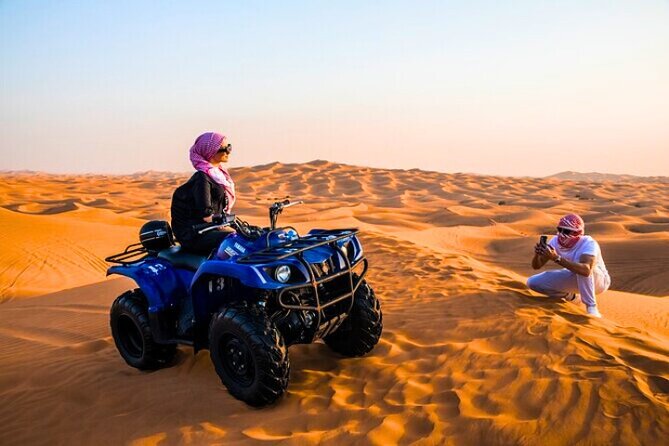 Desert Safari Dubai 30 Mins Quad Bike, Sand Board, Camel Ride BBQ - Dune bashing in the Lehbab desert