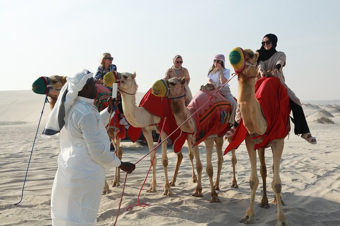 Doha Desert Safari Dune Bashing Camel Ride Sandboarding - Inland Sea Beach and the desert meeting the Gulf