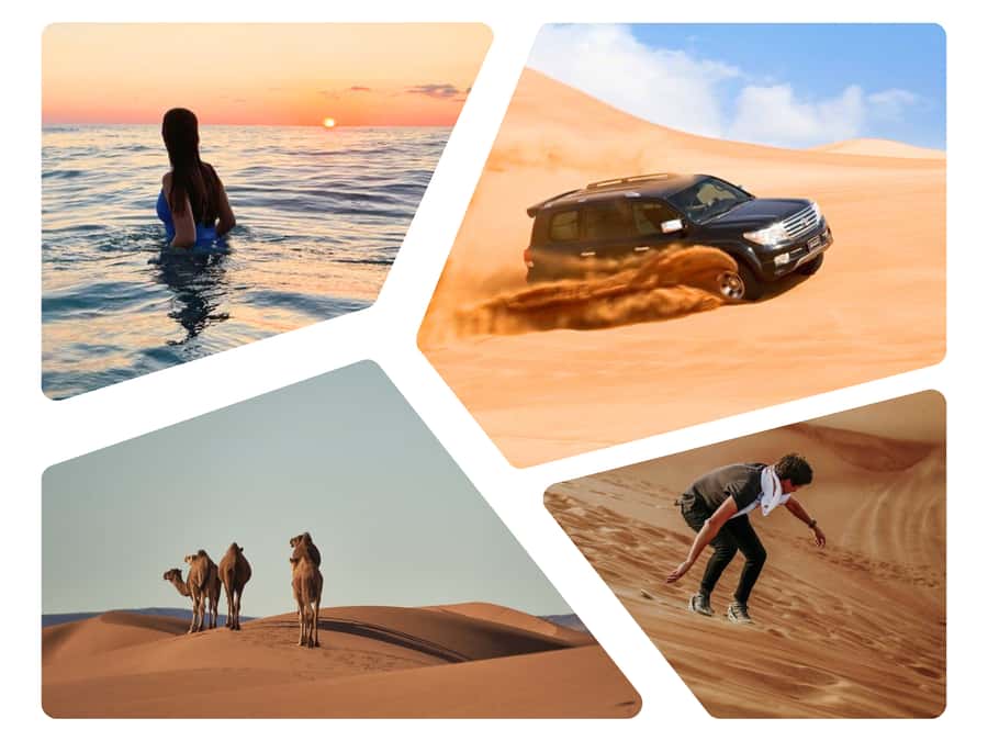 Doha Desert Safari: Sandboarding, Camel Ride & Swimming Fun - Dune bashing across Qatar’s golden sand