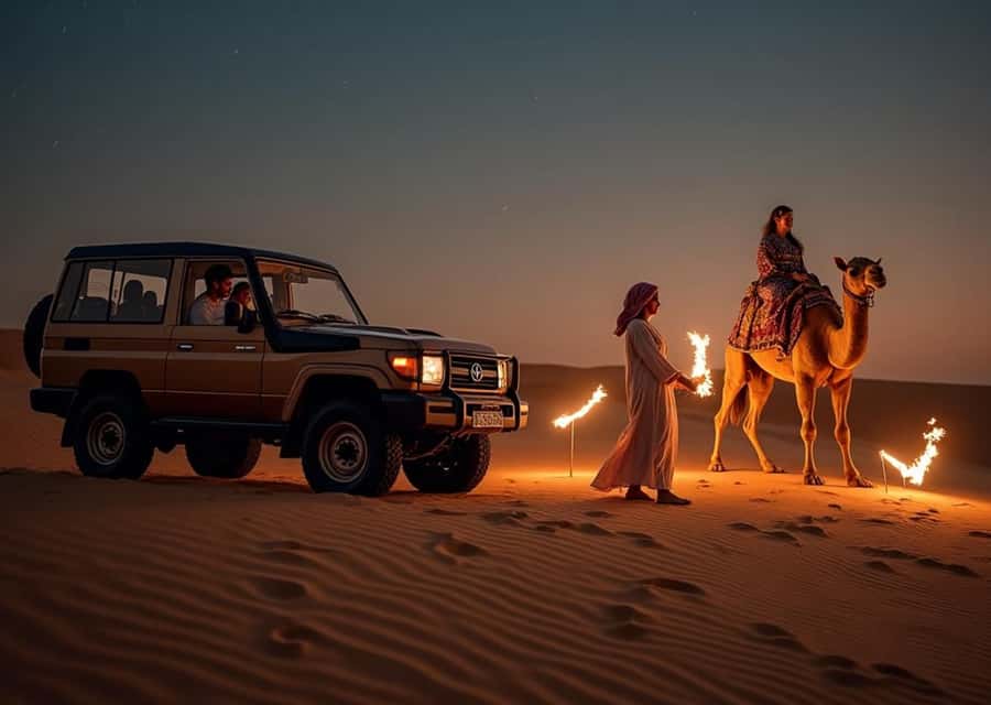 Doha: Nighttime Desert Safari with Dune Bashing & Camel Ride - Dune bashing in a skilled driver’s hands