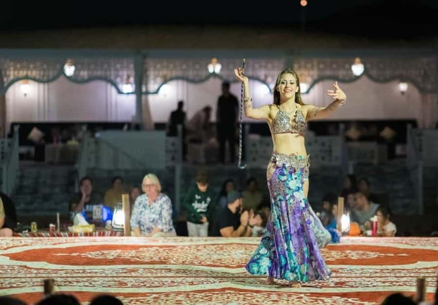 Dubai: Desert Safari Camel Riding, Sandboarding & BBQ Dinner - Tanoura, fire, belly dance, and Khaleeji shows