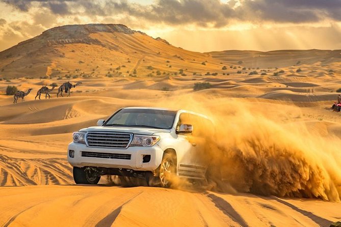Dubai Private Morning Desert Safari: Camel Ride & Sandboarding - Reaching Lahbab from Dubai in a private 4x4