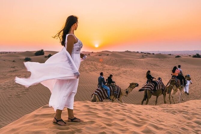 Evening Desert Safari & BBQ With Live Shows,Camel Ride,Falcon pic - From Dubai streets to Lahbab’s red dunes