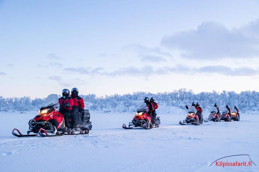 Kilpisjärvi: Border of Three Countries Snowmobile Safari - The yellow cairn at Koltavuoma