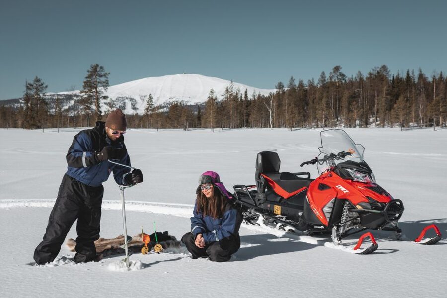 Levi: Snowmobile Safari with Ice Fishing and Outdoor Lunch - Soup, fire, and a warm shelter