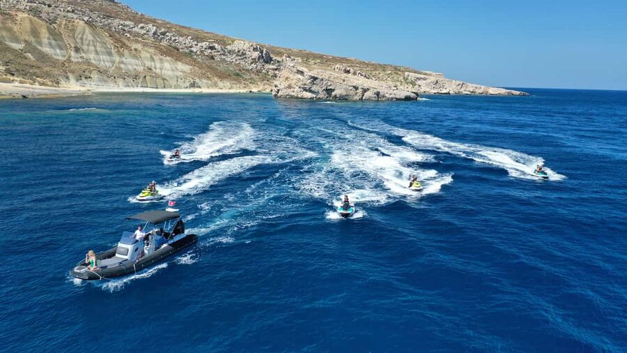 Mellieha: Comino & Blue Lagoon Jet Ski Safari Tour - Riding From Marfa Bay Toward Comino
