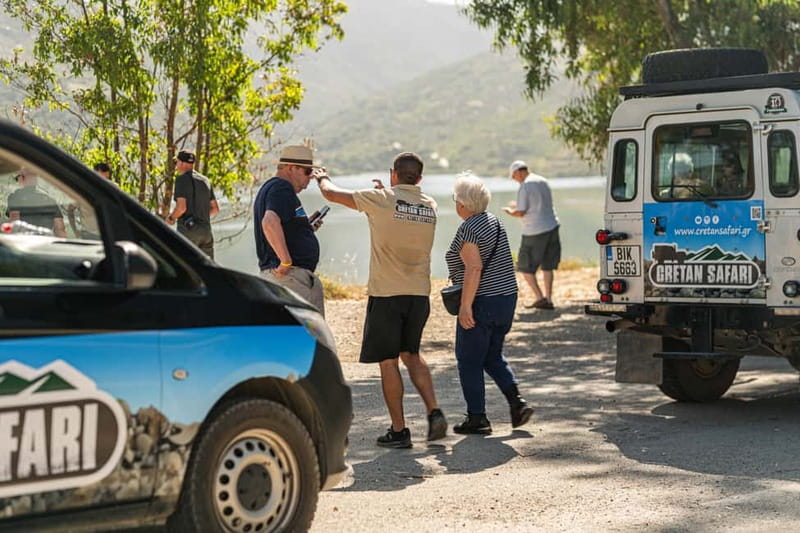 Rethymno: Full-Day Land Rover Safari to Preveli - Preveli Beach, palm trees, river, and the Libyan Sea