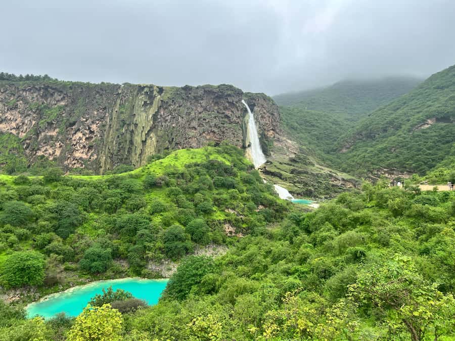 Salalah: Wadi Darbat, Jabal Samhan, Baobab, Mirbat Sand Dune - Wadi Darbat, camels, and the seasonal waterfall