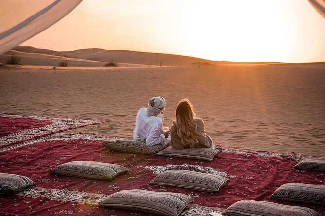 VIP Dubai Sunset Desert Safari: Camel Ride, BBQ, Unlimited Spirit - Sunset with sparkling date juice and camel milk chocolate
