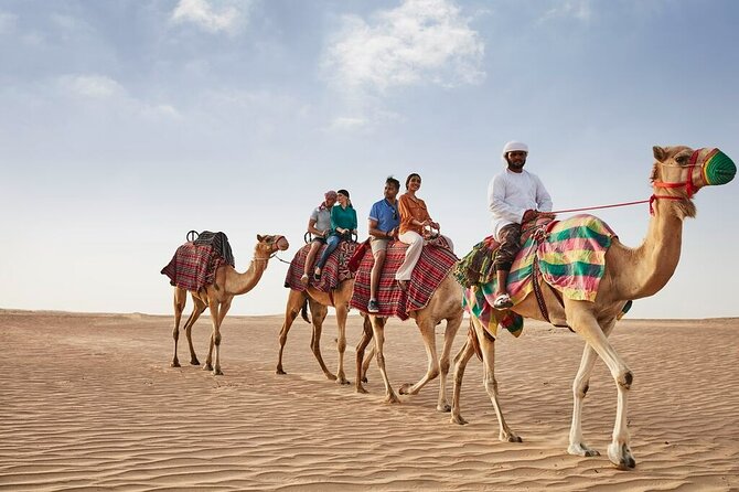 VIP Dubai Sunset Desert Safari: Camel Ride, BBQ, Unlimited Spirit - Camel ride and sandboarding at the camp